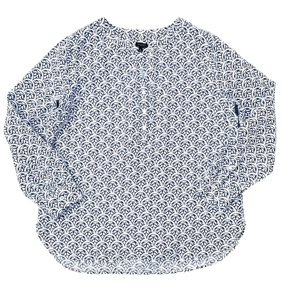 Talbots Tops - Talbots Linen Blouse, Lightweight Patterned Shirt, Blue & White, Size Large
